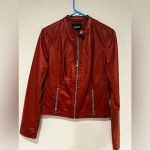 Burnt orange leather jacket, size medium, from Express.